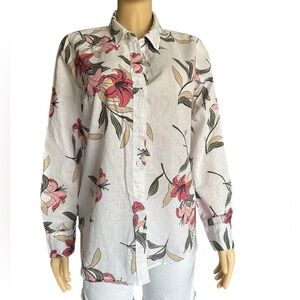 Liz Claiborne Pink and Cream Floral Button-Down Women’s Linen Shirt